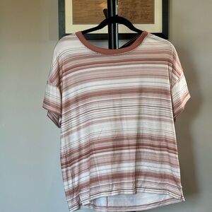 White Crow Striped Short Sleeve Top - Pink/Orange and White